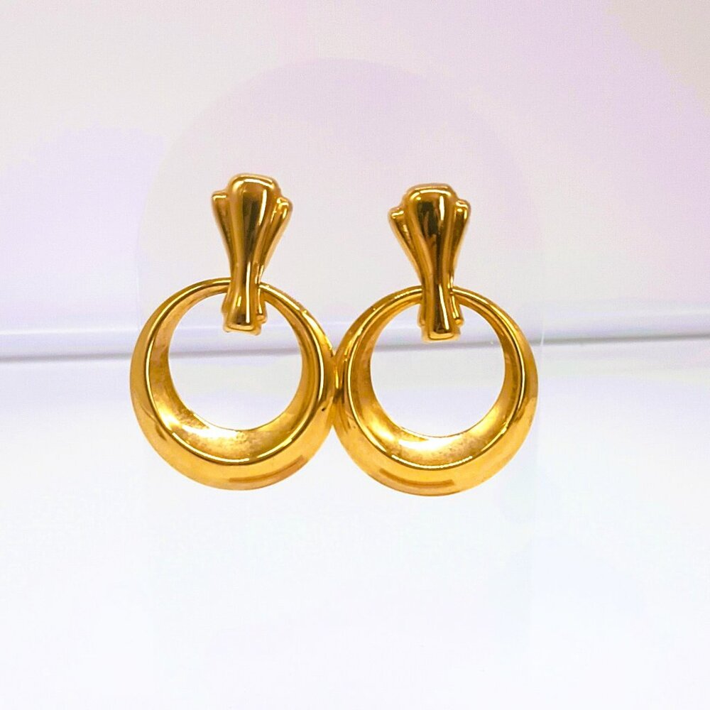 Vintage Dangle Door Knocker Earrings Women's Gold Tone Post Drop Earrings